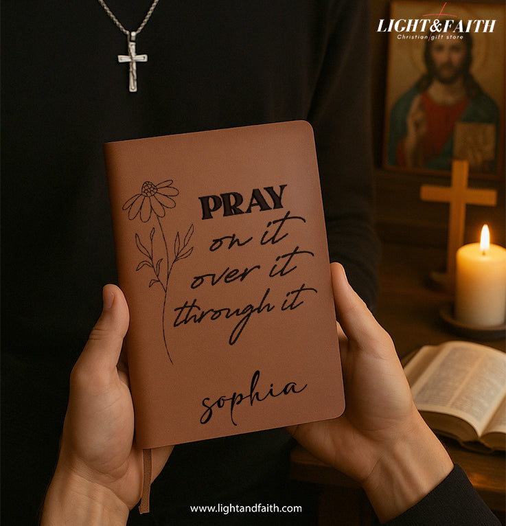 Personalized Christian Journal with "Pray on it", Custom Name Prayer & Faith Notebook, Religious Gift, First Communion Gifts, Birthday. NBLAF55